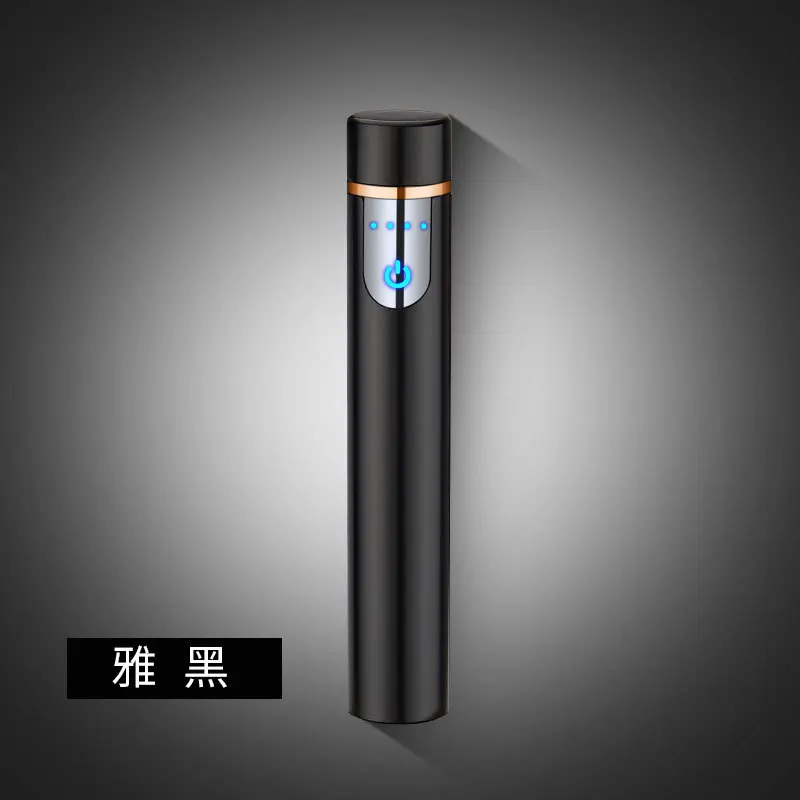 Black Новинка, мини USB Зажигалка с сенсорным экраном, электрические зажигалки для сигарет, тонкая ветрозащитная металлическая перезаряжаемая зажигалка, гаджеты для мужчин - Цвет: Black