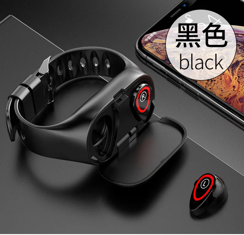 Черный Беспроводные Bluetooth наушники стерео Бас микрофон громкой связи AI управление наушники зарядка склад Wearbuds часы - Цвет: Черный