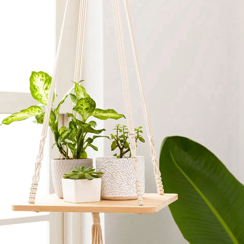 CHOICE FUN 4 Set Hot Macrame Plant Hangers Hanging Plant Shelf Indoor Wall Planter Decorative Flower Pot Holder Boho Home Decor