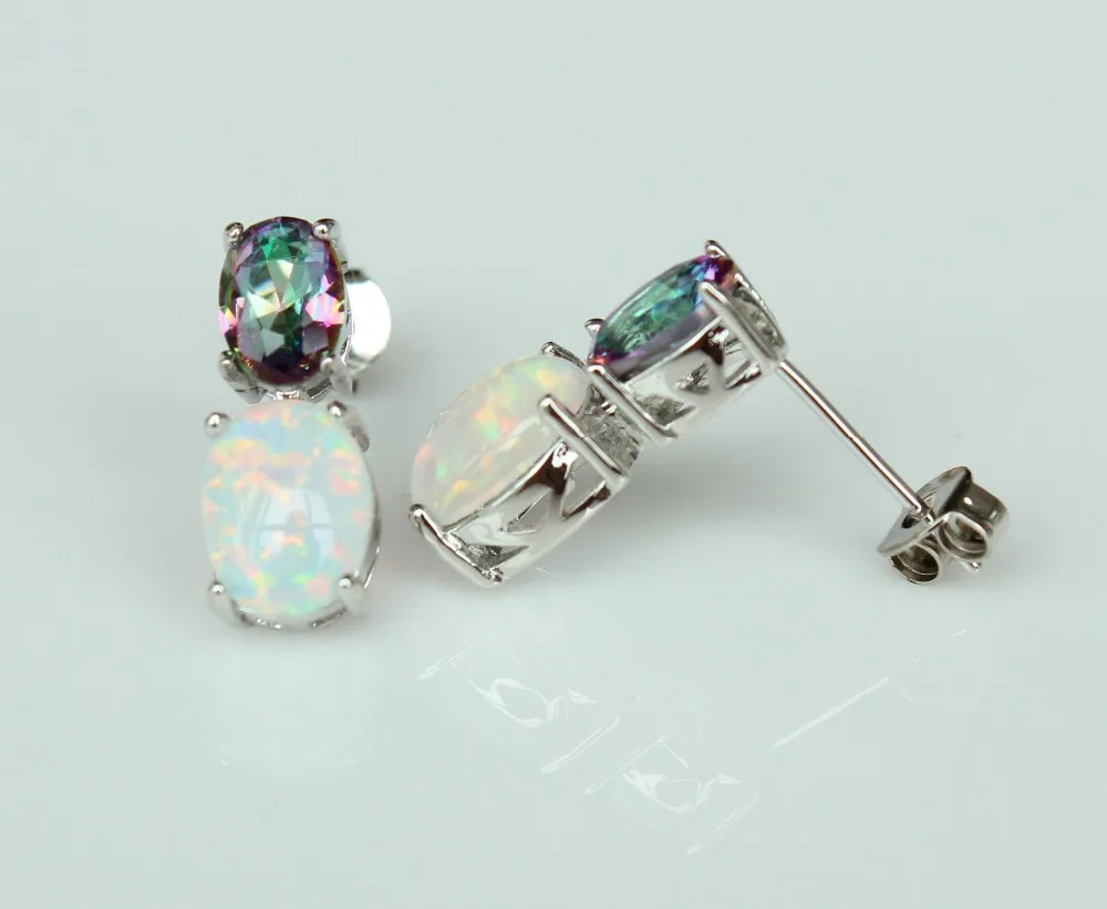 Новые серьги из белого огненного опала с радужным камнем для подарка|stone card|earring