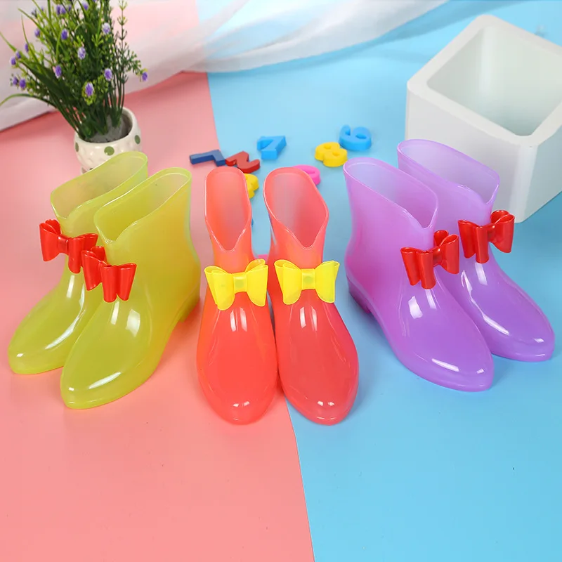 Disney children's non-slip soft bottom breathable bow transparent rain boots girls rain boots rain boots