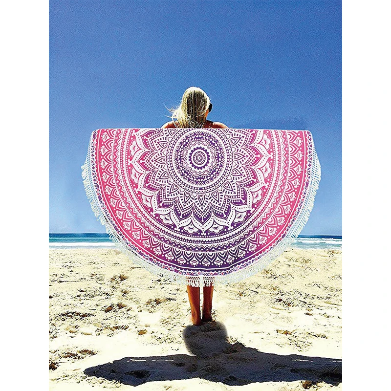 Microfine Modern Outdoors Beach Towel Microfiber Fabric Printed Blanket Round Towels Home Textile |