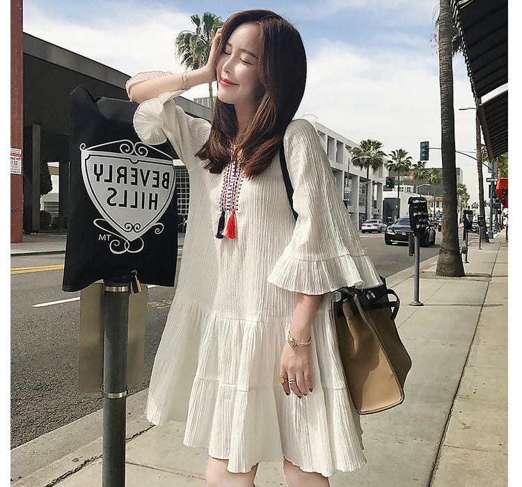 

A33 2018 new fashion version of the national style long-style pregnant women's summer jackets tide mother dress