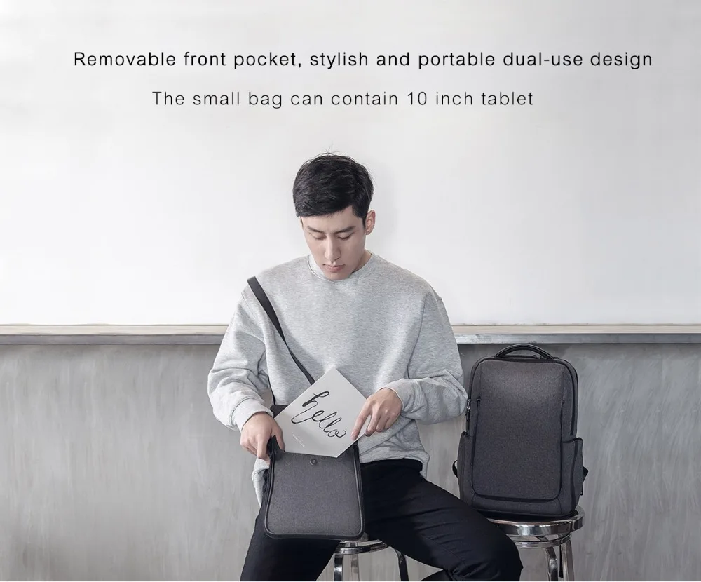 Xiaomi модный походный водонепроницаемый рюкзак, съемная передняя сумка, большая вместительность, мужские рюкзаки, рюкзак для путешествий, сумка для ноутбука, Мужская H17