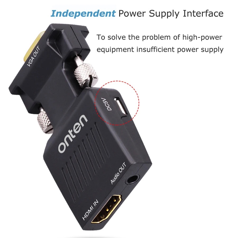 Адаптер Onten HDMI VGA видеоконвертер с аудио разъемом для ноутбуков компьютеров ТВ