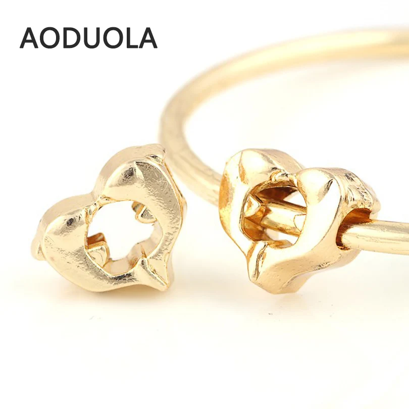 10 шт./партия золотистые бусины из сплава с двойным дельфином в форме сердца DIY