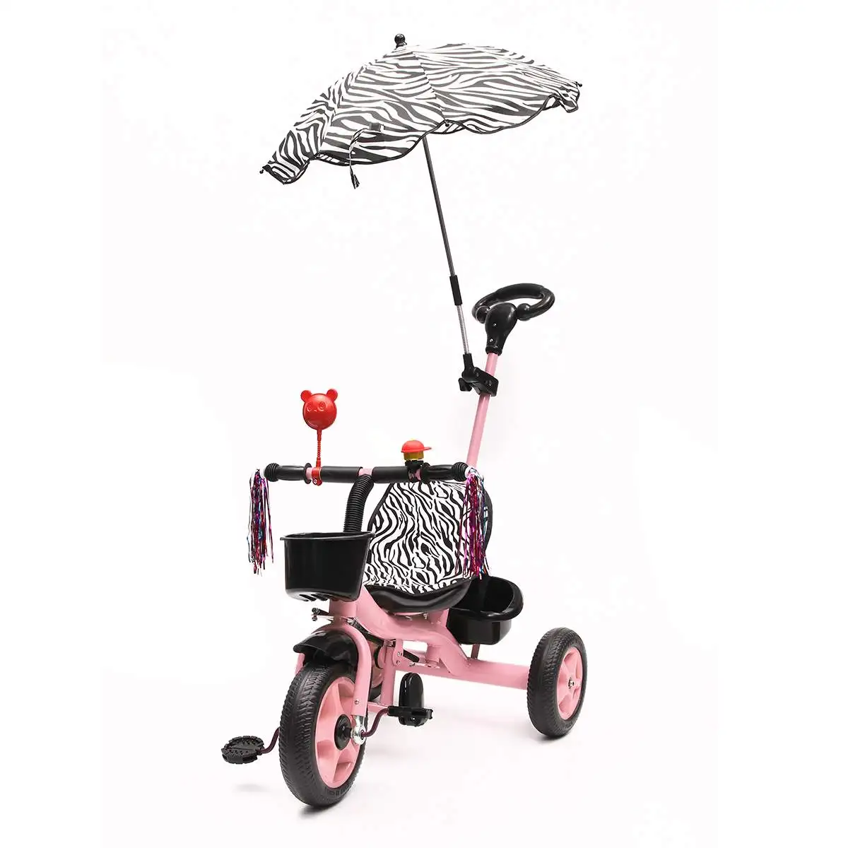 Baby Kids Toddler Trike Parent Handle Push Along TricycleDIY Bicycle Bike Walker New Infant Gift Indoor Outdoor With Umbrella - Цвет: Розовый