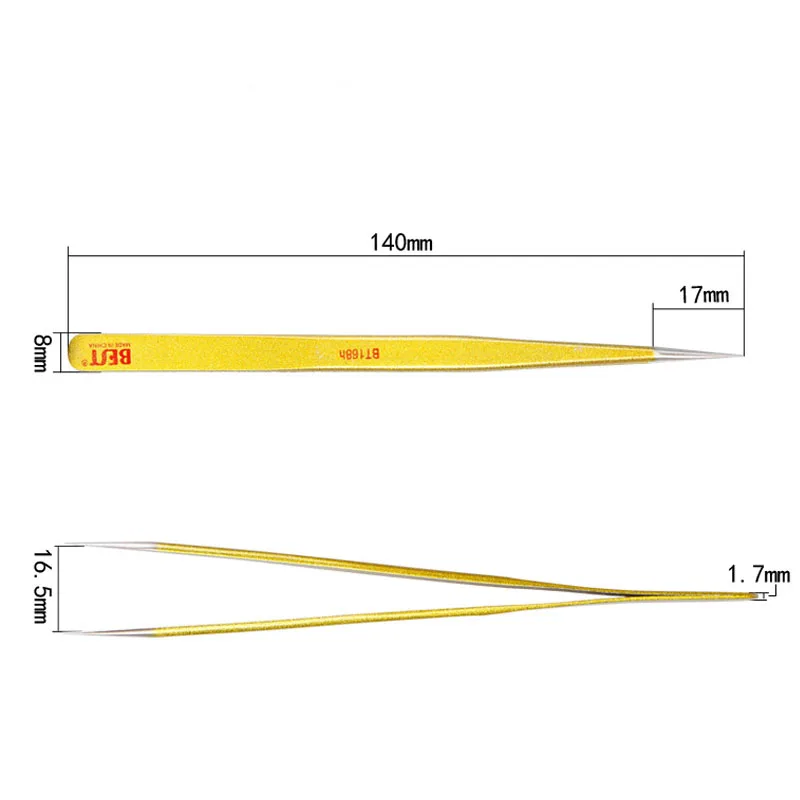 

High Precision Industrial Tweezers Anti-static Anti-acid Non-corrosive 302 Stainless Steel Golden Tweezer Professional Tools