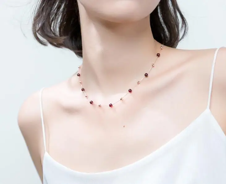 

100% real 925 Sterling Silver Fine Jewelry Natural Red Garnet Stone & Lucky Ball Beads Statement necklace Choker C-D4091