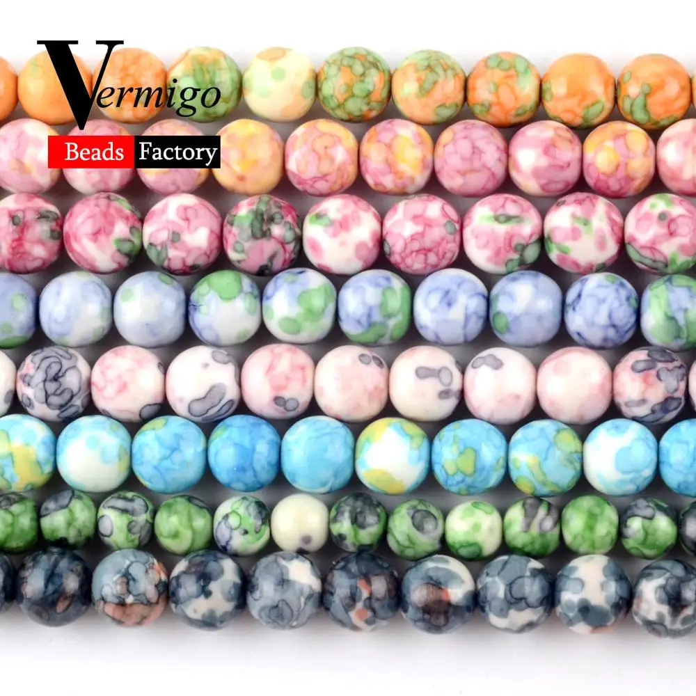 Natural Blue Green Rain Flower Stone Spacer Loose Beads For Jewelry Making 4mm-10mm Round DIY Necklace Bracelet 15&quot | Украшения и