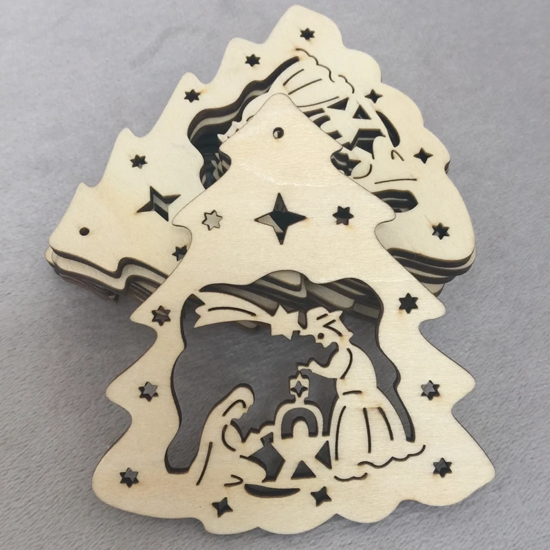 

20 pcs wooden decor wooden christmas tree hanging crafts