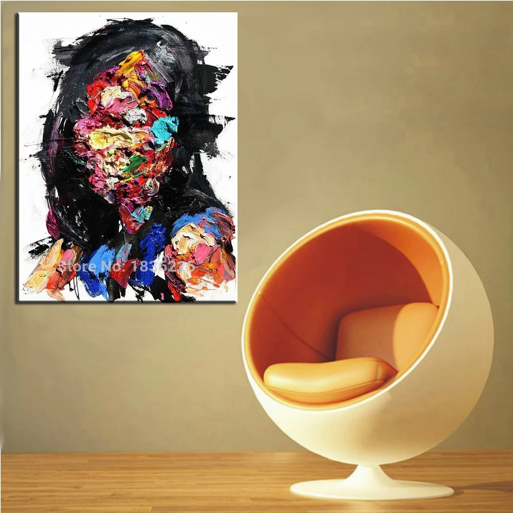 Новая ручная роспись современной абстрактной картины "Картина с ножом на лице" на холсте для украшения стены подарок к Хэллоуину.