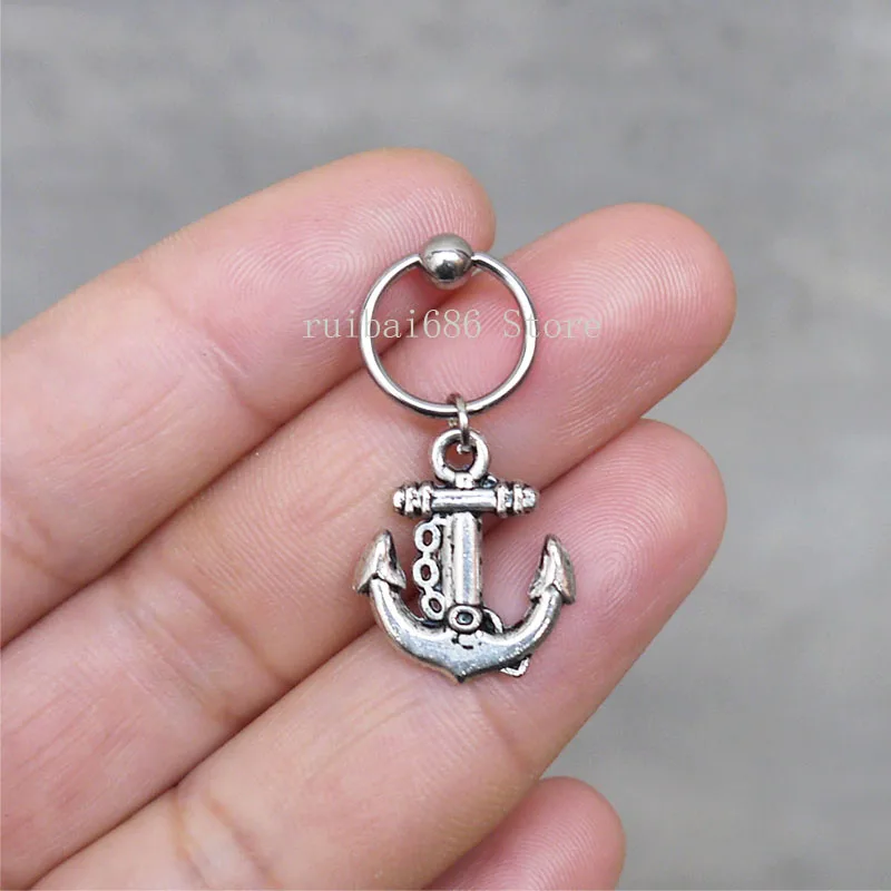 2pcs Handmade Anchor and rudder cartilage Hoop Earring Tragus Helix Piercing | Украшения и аксессуары