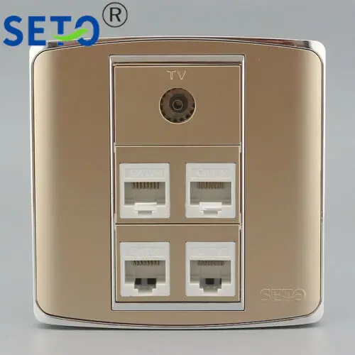 86 Тип четыре порта RJ45 Cat6 сеть Lan + одна ТВ панель гнездо Keystone лицевая