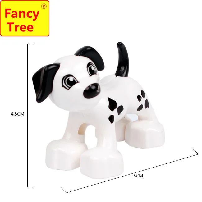 white spotted dog Совместимые с Duplo Основные строительные блоки с крупными частицами аксессуары животные зоопарк утка овца кошка корова свинья лошадь игрушки подарочные кубики - Цвет: white spotted dog