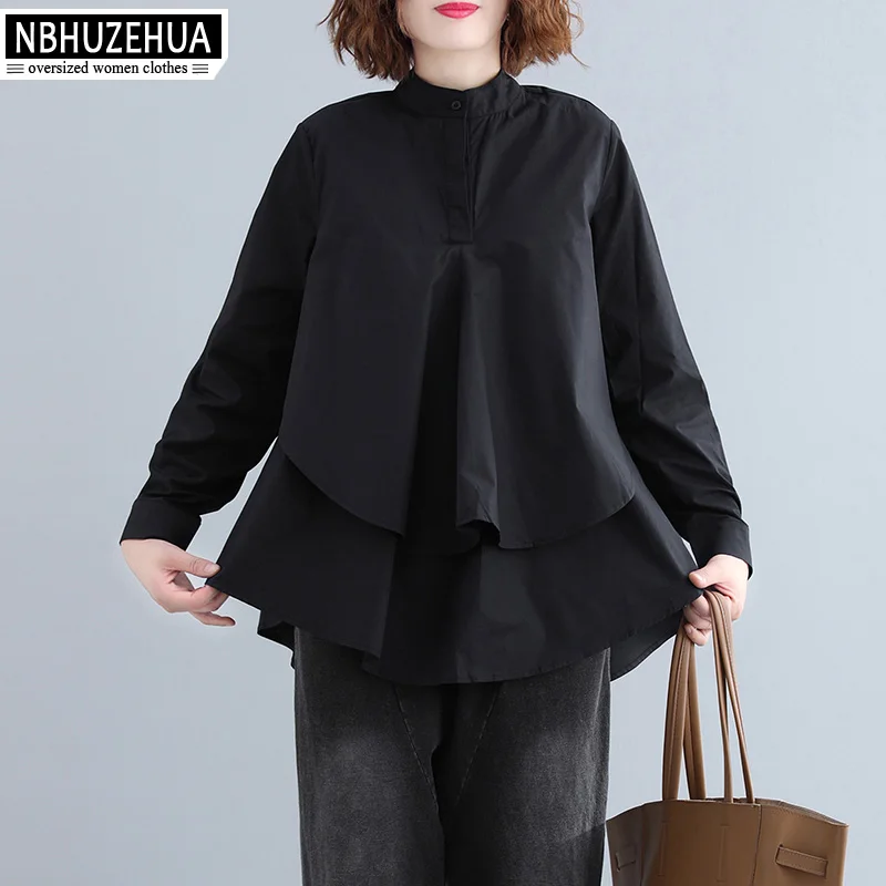 NBHUZEHUA 2019 Весенняя женская рубашка длинный рукав хлопок винтажный черный топ