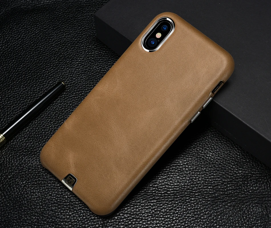 Роскошный Винтажный чехол из натуральной кожи для Apple iPhone X, тонкая задняя крышка, металлическая кнопка громкости, чехол для сотового телефона s, для iPhone X, iPhone X