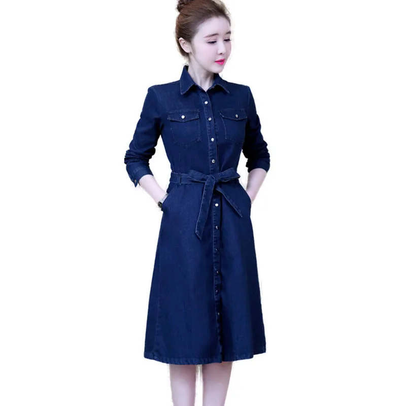 Женское джинсовое приталенное платье Элегантное однобортное выше колена с