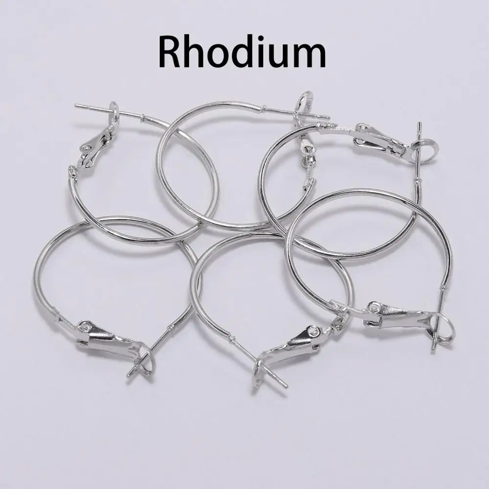 Rhodium 10 шт., 20, 25, 30, 40, 50 мм, золотые, серебряные круглые серьги-крючки, серьги, фурнитура для рукоделия, аксессуары для изготовления ювелирных изделий - Цвет: Rhodium