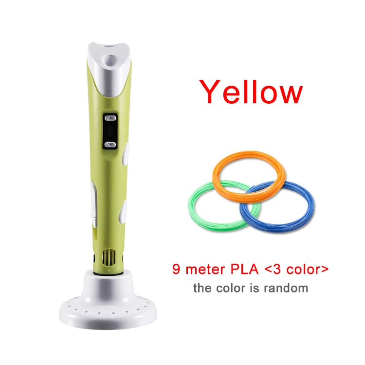Yellow-9m PLA KYY 3D ручка оригинальная DIY 3D печать Ручка с 100 м ABS/PLA нить креативная игрушка подарок для детей дизайн рисунок - Цвет: Yellow-9m PLA