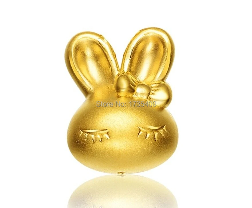 

Подлинный кулон из желтого золота 24K/3D кулон с маленькой головой кролика на удачу/1,5 г