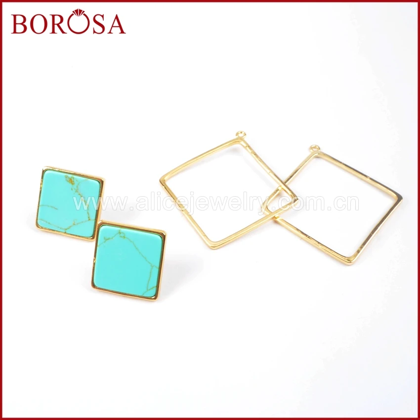 Женские серьги-подвески BOROSA Drusy в форме ромба золотистого цвета с разноцветным