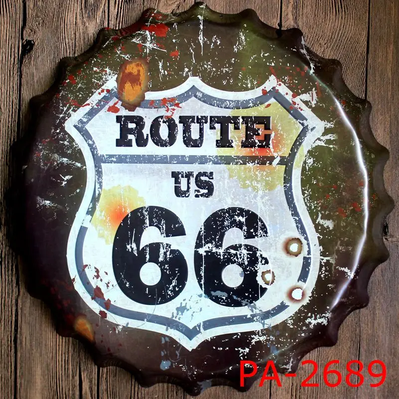 США ROUTE 66 дорожный колпачок для бутылки декоративная металлическая тарелка винтажный художественный металлический знак для стены паба винтажный домашний декор 35 см - Цвет: PA2689