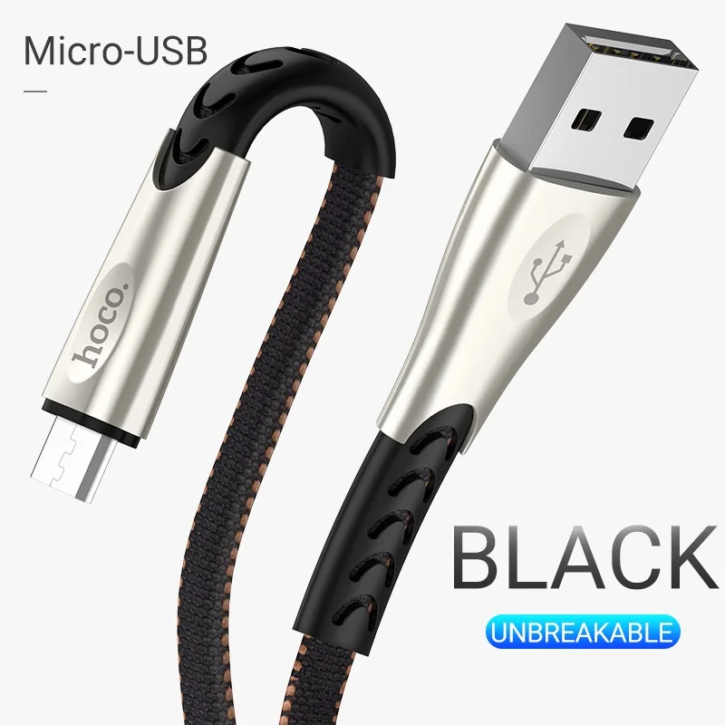 hoco кабель usb на micro usb быстрая зарядка и передача данных микро юсб провод джинсовая оплетка микро usb на usb плоский шнур зарядное устройство для Samsung Xiaomi Huawei зарядник для андроид устройств micro-usb - Цвет: Black