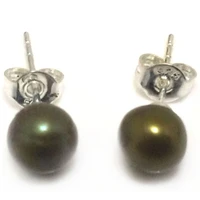 aaa 6 7mm round army green natural freshwater pearl earrings with 925 sterling silver post