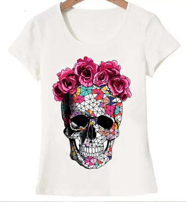 Новинка 2019 женские летние футболки с короткими рукавами цветы Череп