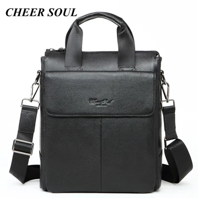 Cheer Soul, натуральная кожа, мужской деловой портфель, Офисные Сумки, сумки для мужчин, сумки для ноутбука, для мужчин, Сумка через плечо, сумки - Цвет: black