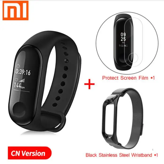 Add Steel Black Origina Xiaomi mi Band 3 mi band 3 Smart Band 0,7" OLED сенсорный экран Водонепроницаемый Фитнес-трекер для измерения сердечного ритма mi 3 Smart Bracelet - Цвет: Add Steel Black