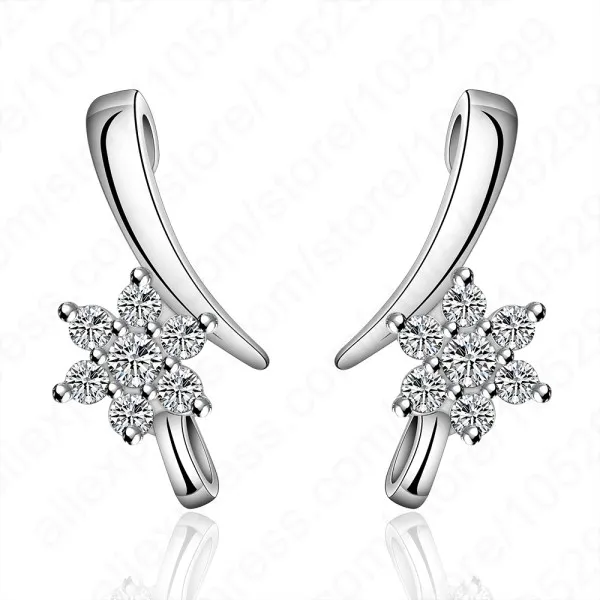 Серьги-гвоздики в виде снежного цветка со снежинками из стерлингового серебра 925