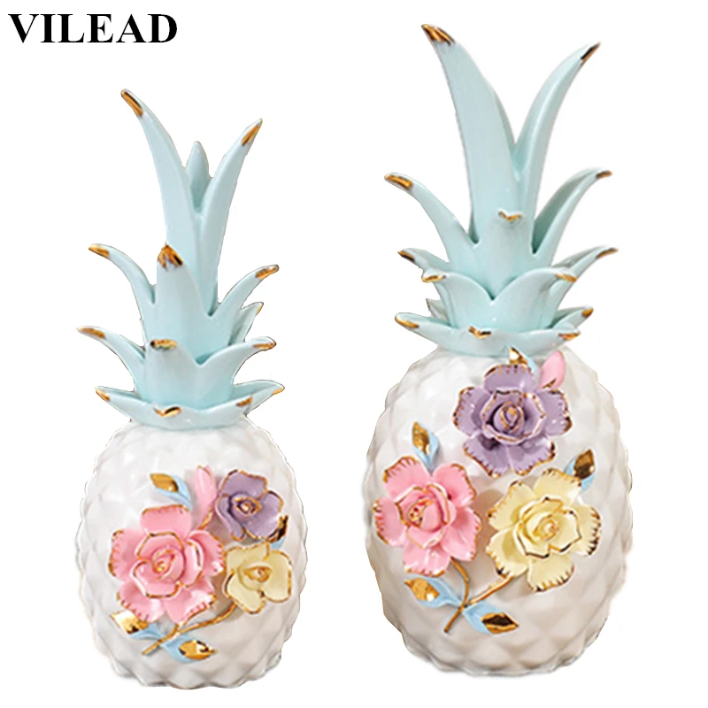 VILEAD 10'' 8.8'' 2 Size Colorful Mosaic Flower Ceramic Pineapple Miniatures Figurines Fruit Crafts for New Year Home Decoracion |