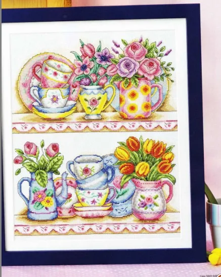 

Top Quality classical lovely counted cross stitch kit flower and porcelain nice kitchen