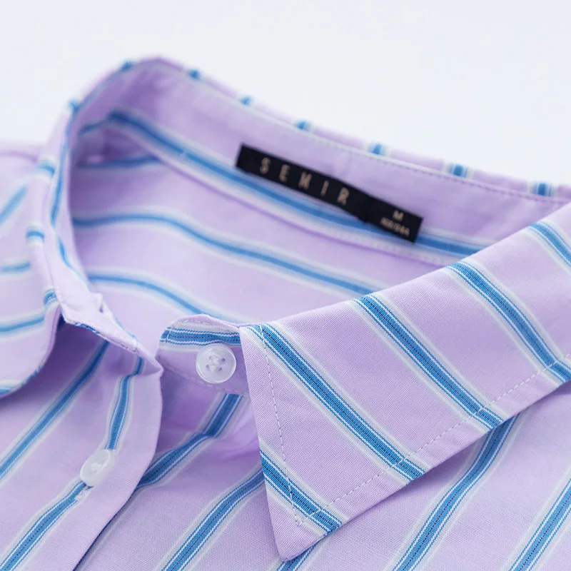 SEMIR Женская длинная рубашка из 100% хлопка в полоску с спущенными плечами для