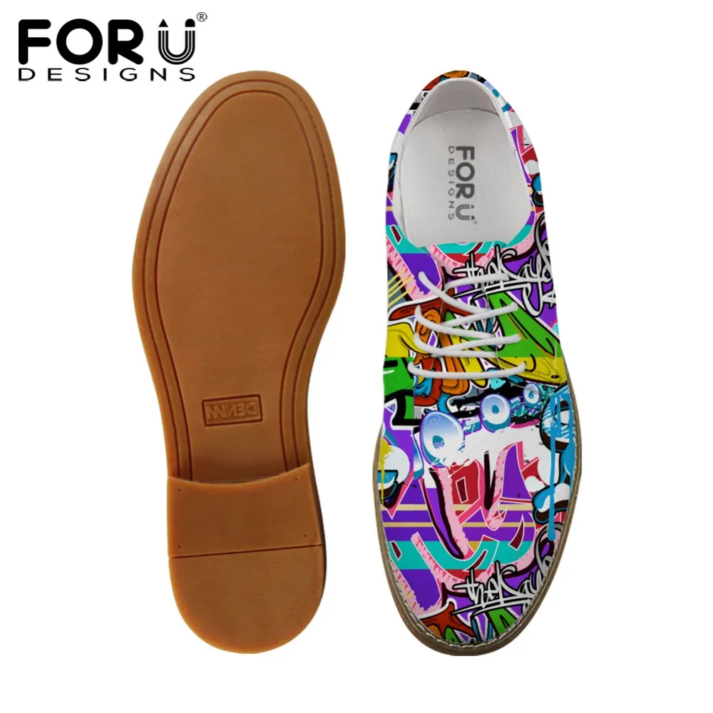 FORUDESIGNS/модные мужские повседневные кожаные туфли с рисунком граффити; дышащие мужские туфли на плоской подошве со шнуровкой; высококачественные мужские туфли-оксфорды