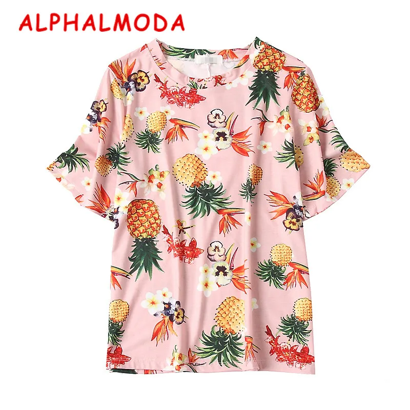 

ALPHALMODA 2018 летние женские модные футболки с принтом тропических фруктов, популярные женские футболки с коротким рукавом