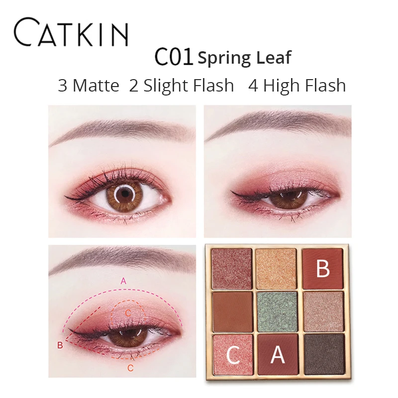 CATKIN, 9 цветов, 14,4 г, вечная любовь, сезонные тени для век, блеск, мерцающий Матовый Металлик, натуральный, специальный китайский стиль