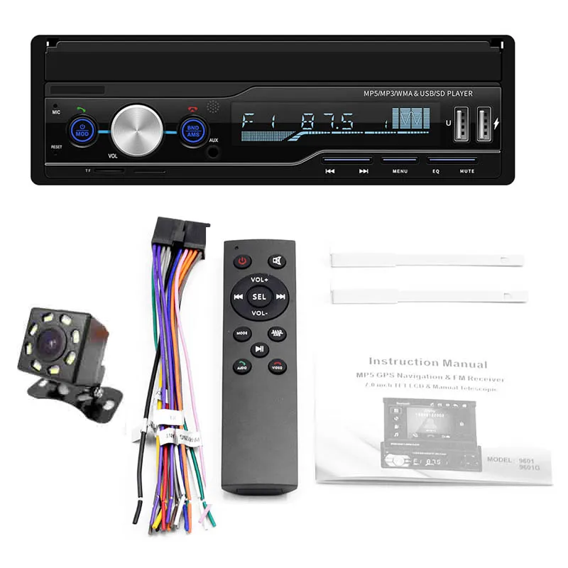 1 Din Выдвижной Автомагнитола RDS Mirror Link Видеоплеер MP5 AM FM USB TF Aux " Сенсорный экран Стереосистема Головное устройство PHYEE T100 - Цвет: with camera