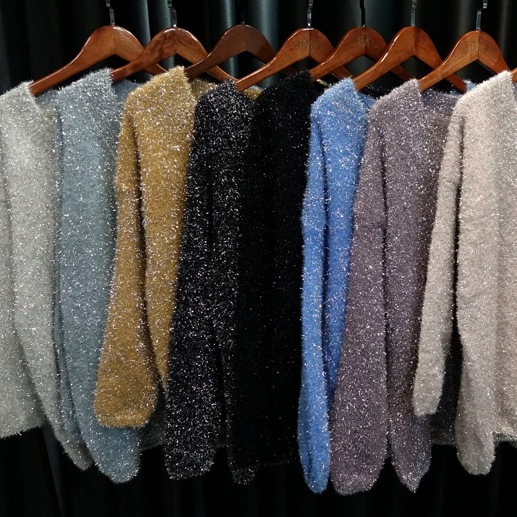 Женский свободный свитер с люрексом Cakucool широкий Пушистый большим V-образным