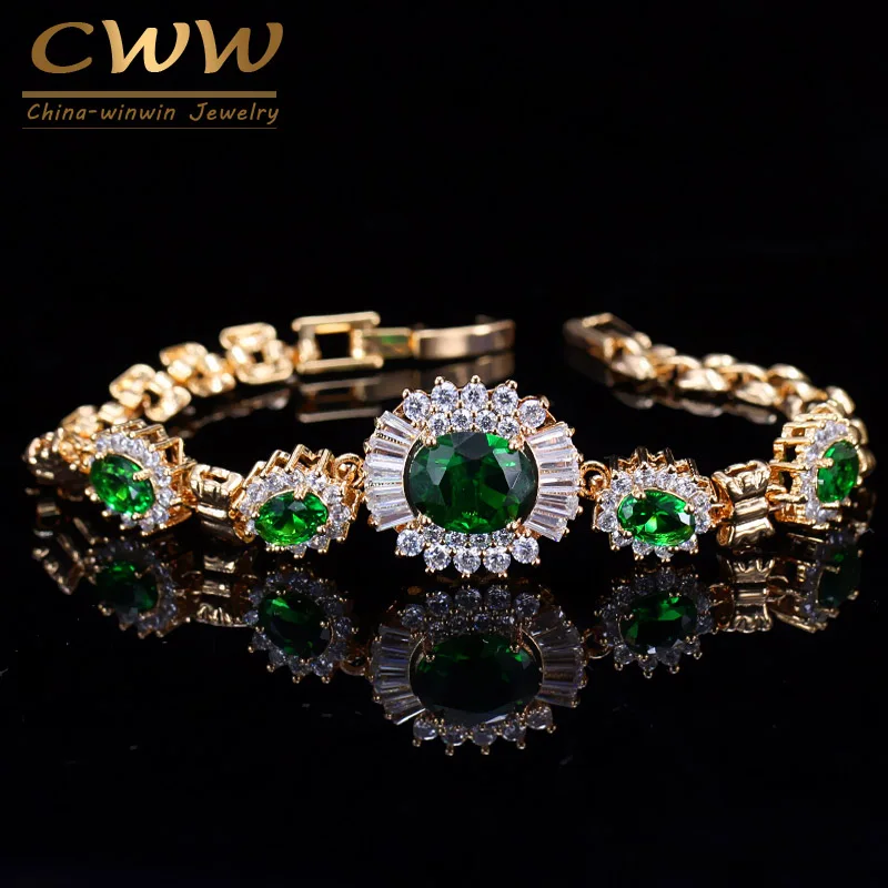 green CWWZircons элегантные африканские нигерийские ювелирные изделия зеленый CZ кристалл светильник желтого золота Цвет браслет для женщин CB006 - Окраска металла: green
