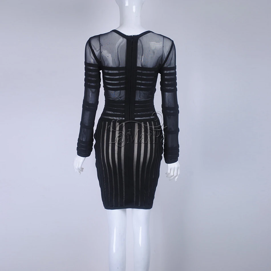 2019 New summer Black sexy Dress Long Sleeve Patchwork Hollow Out Pencil Bodycon Female Mesh Perspective bandage Dresses | Женская
