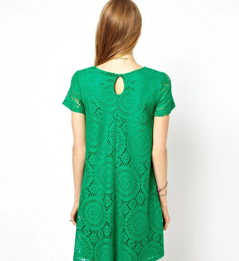 Модное женское летнее стильное платье А силуэта с коротким рукавом ажурное