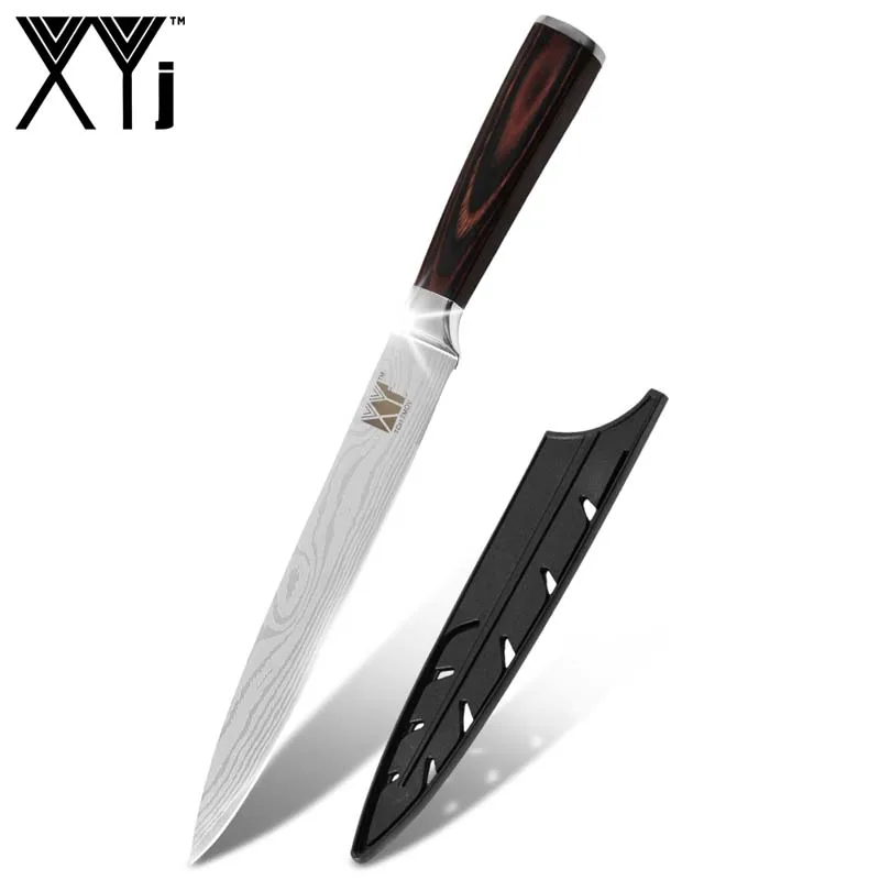 C. 8 inch Slicing XYj Дамасские вены кухонные ножи столовые приборы из нержавеющей стали набор ножей инструменты цвет деревянной ручкой аксессуары для приготовления пищи Подарочные чехлы - Цвет: C. 8 inch Slicing