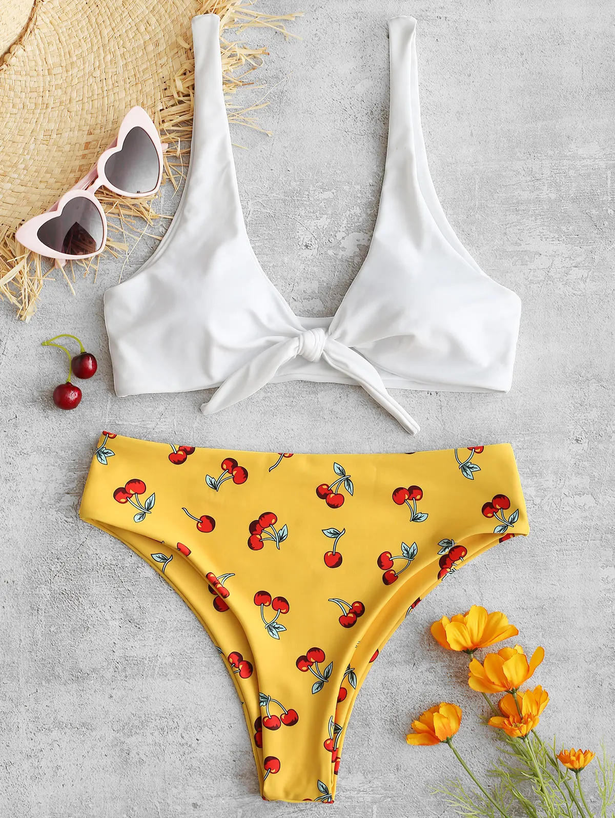 ZAFUL завязанное Вишневое бикини набор с высоким вырезом бикини Maillot De Bain пляжная одежда с глубоким вырезом женский купальник-бикини купальники - Цвет: Rubber Ducky Yellow