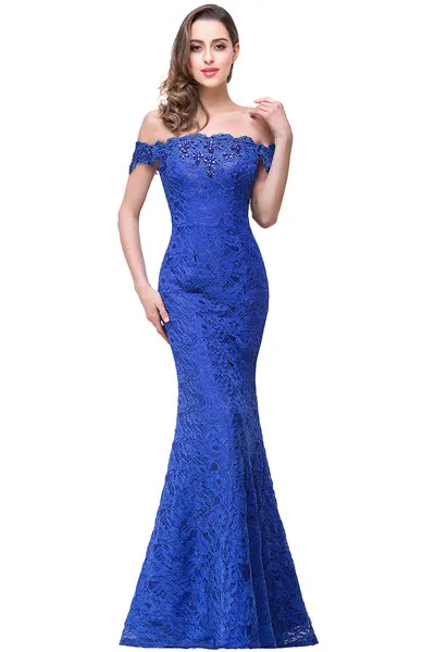 Royal Blue Темно-зеленые кружевные длинные платья Русалка для выпускного вечера вечернее платье украшенное бусами Vestidos de gala - Цвет: Royal Blue