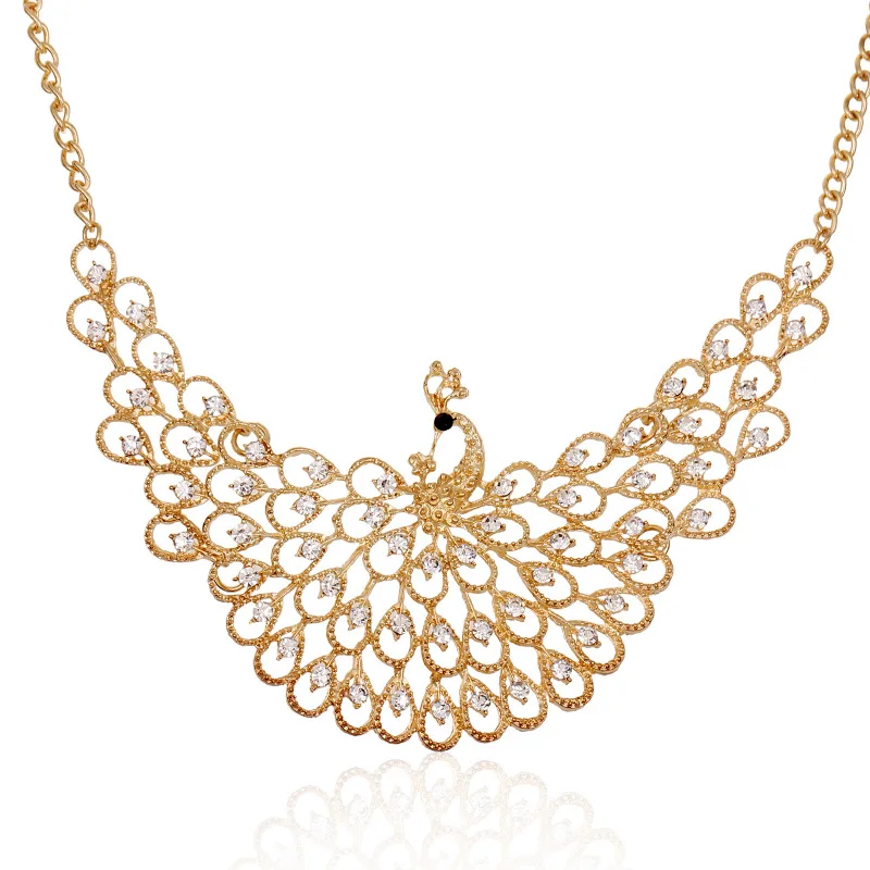 2017 Fashion Crystal Peacock Pendant Steampunk Neckalce Luxury Brand Gold Statement Choker Necklace For Women Wedding Jewelry | Украшения и
