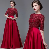 new prom dress burgundy a line half sleeves jewel appliques prom dresses 2019 vintage muslim evening dress vestidos de festa