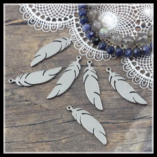 

20pcs stainless steel feather pendants 304 steel charms classic jewelry findings for DIY jewelry making accessories silver color